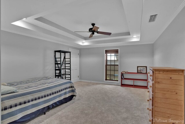6706 Querbes Dr, Shreveport, LA 71106 - carpeted bedroom featuring a raised ceiling, baseboards, recessed lighting, and ceiling fan