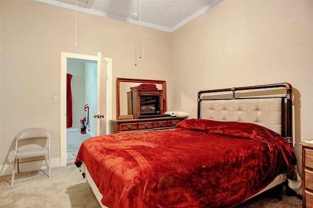 225 N Binkley St, Sherman, TX 75092 - carpeted bedroom with attic access, ornamental molding, baseboards, and a textured ceiling