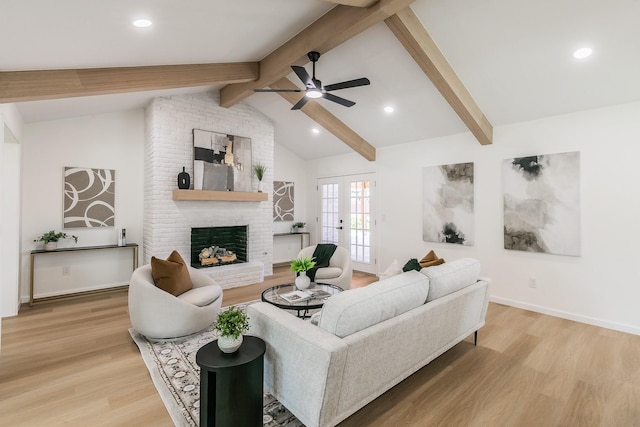 2505 Kelsey Dr, Plano, TX 75075 - living area featuring wood finished floors, a ceiling fan, a fireplace, baseboards, and recessed lighting