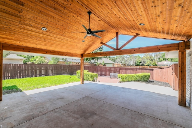 2505 Kelsey Dr, Plano, TX 75075 - fenced backyard with a patio and a ceiling fan