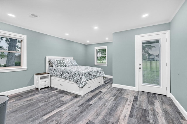 912 Kiowa Dr W, Lake Kiowa, TX 76240 - bedroom featuring dark wood-style flooring, baseboards, and recessed lighting