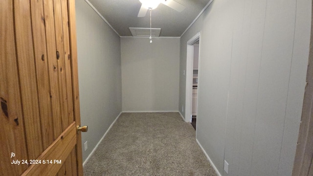 8278 Circle Dr, Kemp, TX 75143 - hall with attic access, carpet floors, and ornamental molding