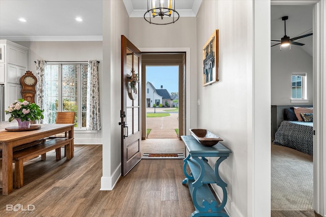267 Poydras Ave, Bossier City, LA 71111 - foyer featuring ornamental molding, dark wood finished floors, a chandelier, recessed lighting, and baseboards