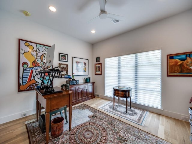5019 Lark Ln, Dallas, TX 75209 - office featuring ceiling fan, light wood-style flooring, and recessed lighting