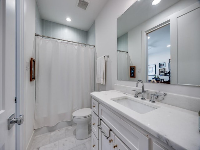5019 Lark Ln, Dallas, TX 75209 - full bathroom with marble finish flooring, vanity, recessed lighting, and shower / bath combination with curtain
