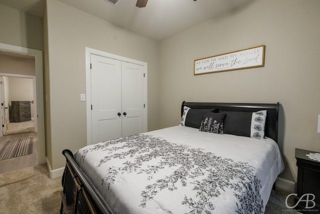 6833 Inverness St, Abilene, TX 79606 - carpeted bedroom with baseboards, a closet, and ceiling fan