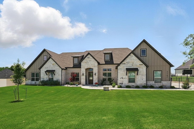 7747 Barber Ranch Rd, Fort Worth, TX 76126 - view of front of house with board and batten siding, stone siding, and roof with shingles