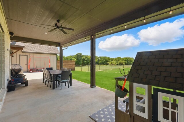7747 Barber Ranch Rd, Fort Worth, TX 76126 - view of patio / terrace featuring outdoor dining area and a ceiling fan