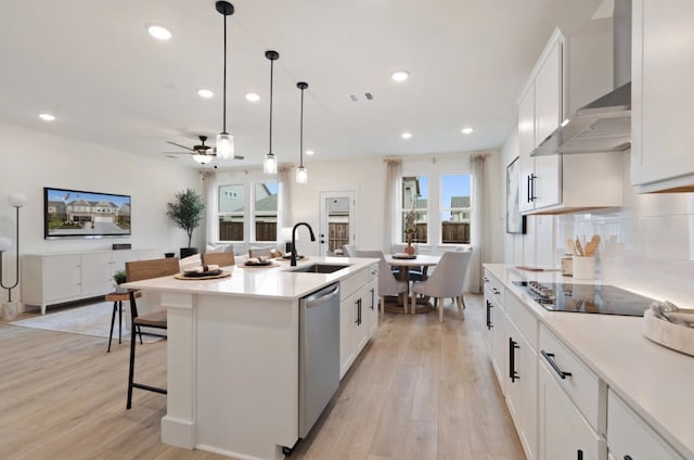1723 Zachary Ave, Wylie, TX 75098 - kitchen featuring a sink, black electric cooktop, dishwasher, recessed lighting, and wall chimney range hood