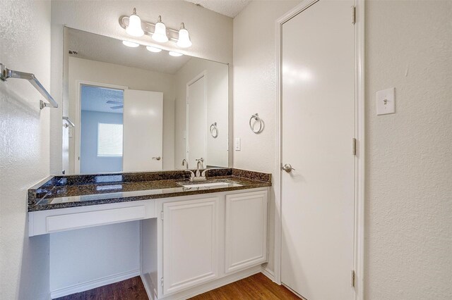 10832 Cobblestone Dr, Benbrook, TX 76126 - bathroom featuring vanity, wood finished floors, and a textured wall