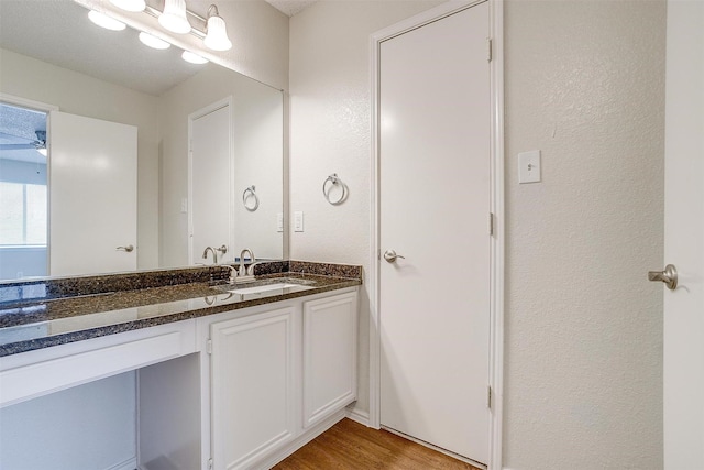 10832 Cobblestone Dr, Benbrook, TX 76126 - bathroom featuring vanity, wood finished floors, and a textured wall