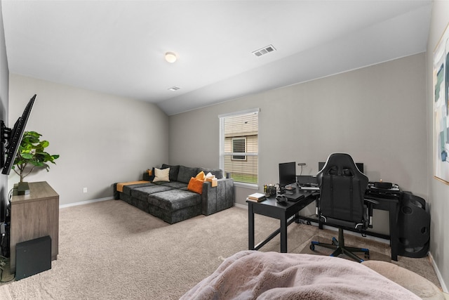 1412 Inks Dr, Desoto, TX 75115 - carpeted office space featuring baseboards and vaulted ceiling