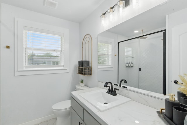 613 Crestview Dr, Granbury, TX 76048 - full bath with a shower stall, vanity, toilet, and baseboards