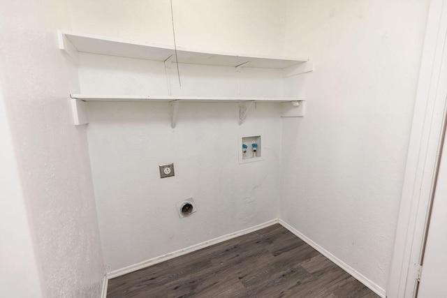 745 Cambridge Dr, Plano, TX 75023 - laundry area with hookup for a washing machine, hookup for an electric dryer, dark wood-style floors, and baseboards