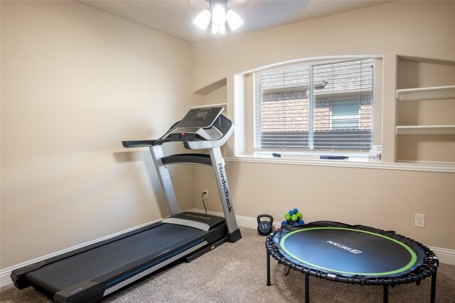 3031 Concourse Dr, Royse City, TX 75189 - exercise area featuring carpet flooring, ceiling fan, and baseboards