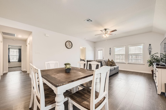 706 Spur Rdg, Princeton, TX 75407 - dining area with dark wood-style floors, healthy amount of natural light, and ceiling fan