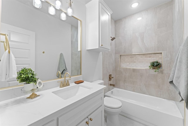 2104 Danner St, Fort Worth, TX 76105 - full bathroom with toilet, vanity, recessed lighting, and tile patterned floors