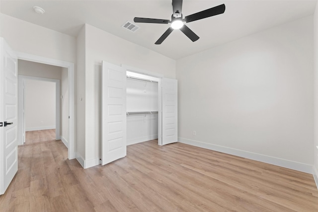 2104 Danner St, Fort Worth, TX 76105 - unfurnished bedroom featuring light wood-type flooring, baseboards, a closet, and ceiling fan