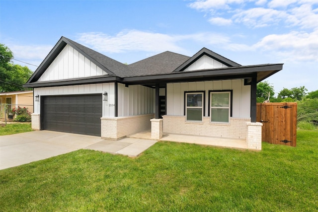 2104 Danner St, Fort Worth, TX 76105 - view of front of property featuring brick siding, board and batten siding, an attached garage, a shingled roof, and concrete driveway