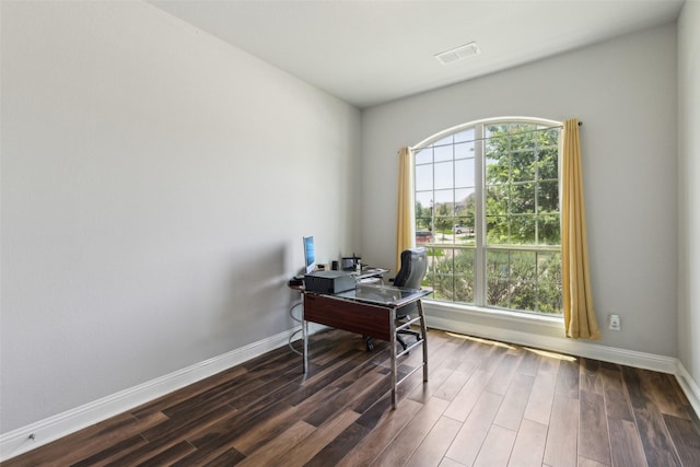 9521 Excursion Dr, Oak Point, TX 75068 - office area featuring dark wood-type flooring and baseboards