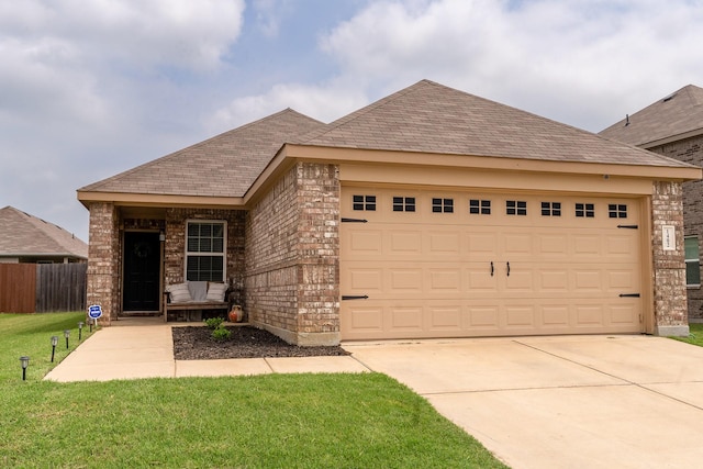 1402 Fantail Ln, Ennis, TX 75119 - ranch-style home with an attached garage, driveway, a shingled roof, and brick siding