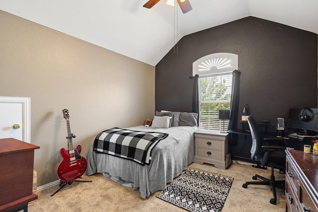 5136 Raisintree Dr, Fort Worth, TX 76244 - bedroom with vaulted ceiling, light carpet, ceiling fan, and a desk
