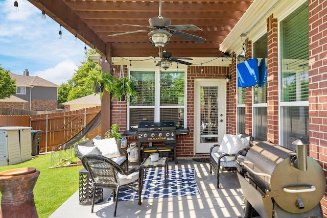 5136 Raisintree Dr, Fort Worth, TX 76244 - view of patio featuring an outdoor living space, a grill, and ceiling fan