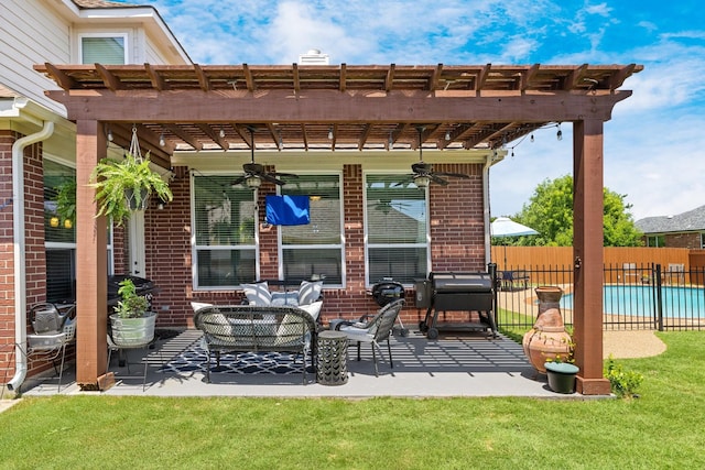 5136 Raisintree Dr, Fort Worth, TX 76244 - view of patio featuring a ceiling fan, a pergola, and outdoor lounge area