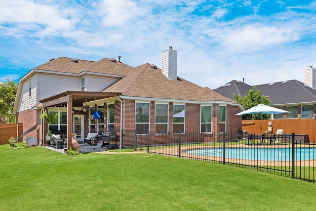 5136 Raisintree Dr, Fort Worth, TX 76244 - back of house featuring brick siding, a patio, a fenced backyard, and a chimney