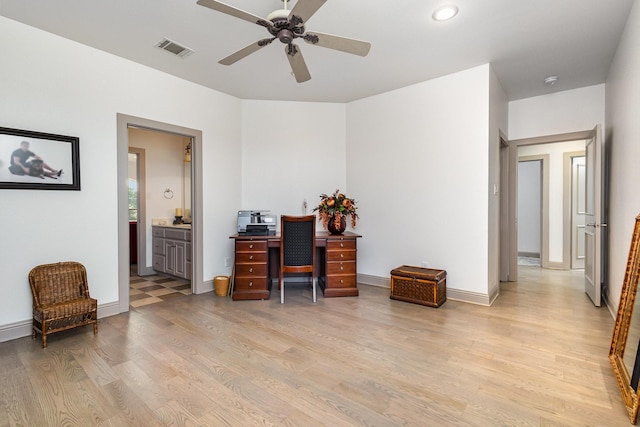 2605 Cherry Sage Dr, Flower Mound, TX 75022 - office space featuring light wood-type flooring, ceiling fan, baseboards, and recessed lighting