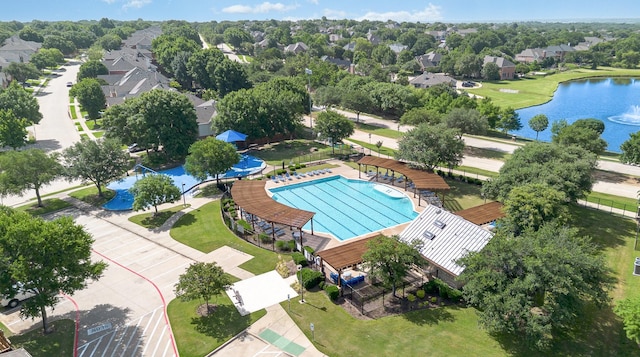 2605 Cherry Sage Dr, Flower Mound, TX 75022 - aerial perspective of suburban area featuring a large body of water and a pool area
