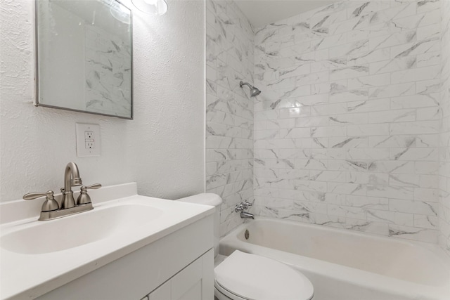 3109 S Wesleyan Dr, Fort Worth, TX 76105 - bathroom featuring a textured wall, vanity, toilet, and bathing tub / shower combination