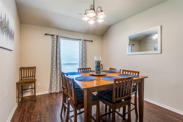 223 Troy Ln, Red Oak, TX 75154 - dining room featuring wood finished floors, baseboards, a chandelier, and vaulted ceiling