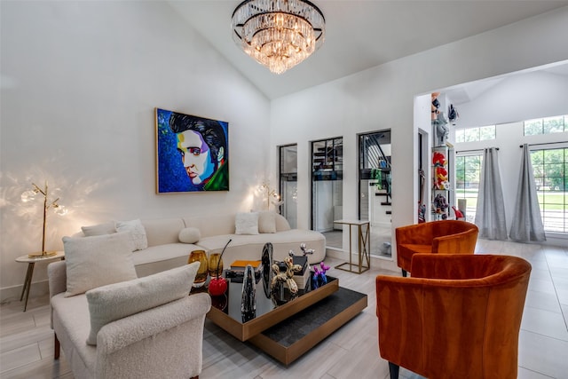 6211 Baymar Ln, Dallas, TX 75252 - living area with high vaulted ceiling and a chandelier