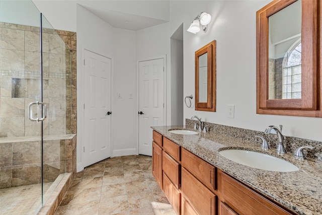 7129 Don Gomez Ln, Garland, TX 75043 - bathroom featuring a shower stall and double vanity