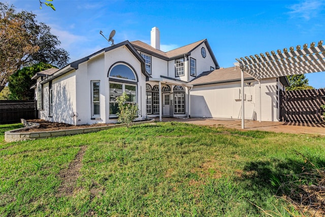 7129 Don Gomez Ln, Garland, TX 75043 - back of property featuring a chimney, a pergola, and french doors