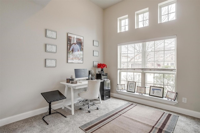 3015 Ruby Dr, Wylie, TX 75098 - home office with carpet, baseboards, and a high ceiling