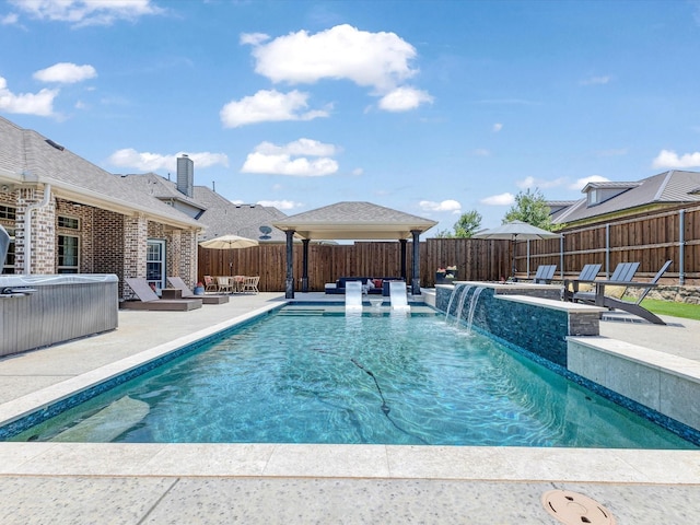 1505 Taylor Ln, Mckinney, TX 75071 - view of pool featuring a patio, a hot tub, a fenced backyard, and outdoor lounge area