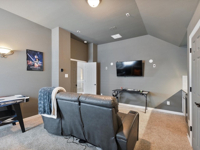 1505 Taylor Ln, Mckinney, TX 75071 - cinema with lofted ceiling, carpet floors, and baseboards