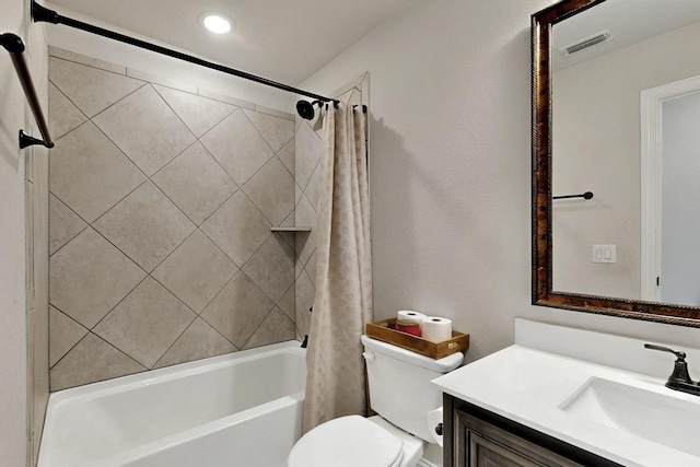 3817 Myrtle Way, Kaufman, TX 75142 - bathroom featuring vanity, toilet, and shower / bathtub combination with curtain