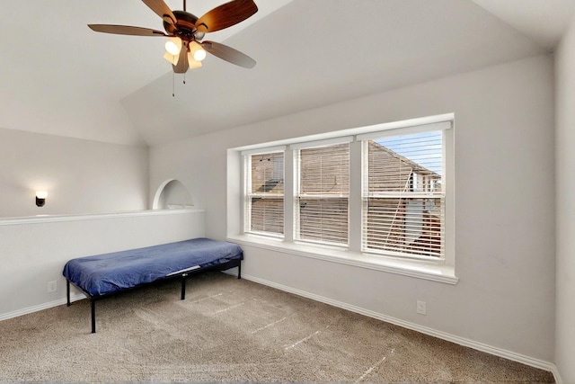 3817 Myrtle Way, Kaufman, TX 75142 - sitting room featuring vaulted ceiling, carpet flooring, baseboards, and ceiling fan