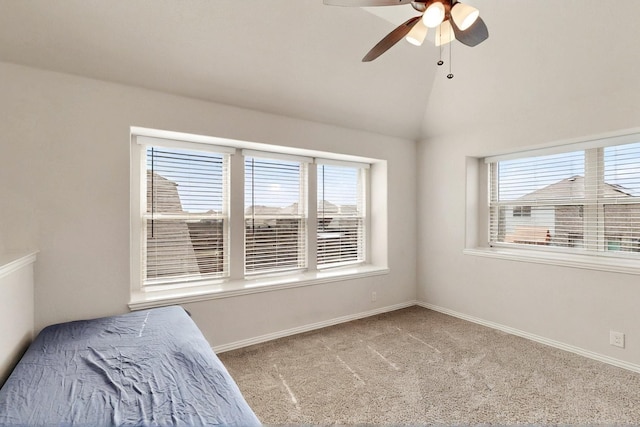 3817 Myrtle Way, Kaufman, TX 75142 - unfurnished bedroom with carpet flooring, baseboards, a ceiling fan, and lofted ceiling