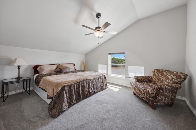 563 Country Club Rd, Bowie, TX 76230 - carpeted bedroom with vaulted ceiling, baseboards, and ceiling fan