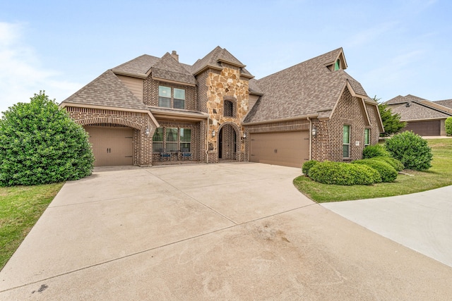 10601 San Simeon Ln, Fort Worth, TX 76179 - view of front facade with brick siding, an attached garage, a shingled roof, and concrete driveway