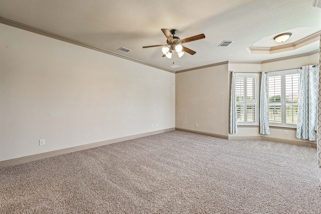 10601 San Simeon Ln, Fort Worth, TX 76179 - unfurnished room featuring crown molding, carpet, baseboards, ceiling fan, and a textured ceiling