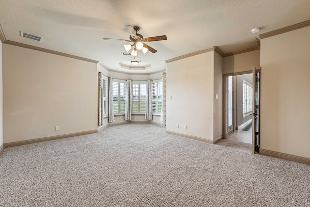 10601 San Simeon Ln, Fort Worth, TX 76179 - carpeted spare room with ceiling fan, ornamental molding, baseboards, a textured ceiling, and a smoke detector