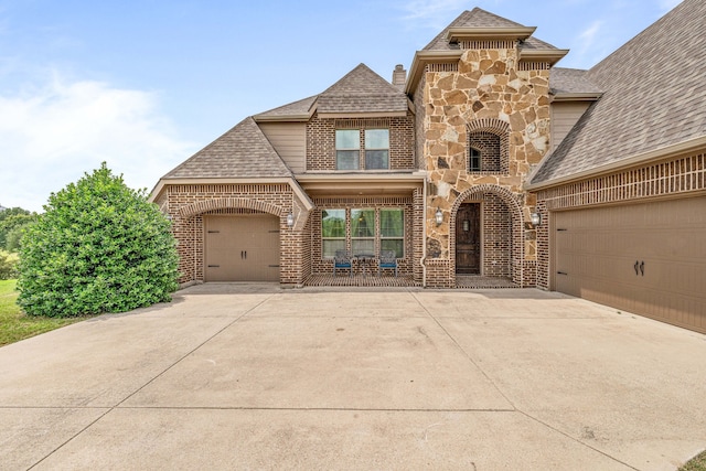10601 San Simeon Ln, Fort Worth, TX 76179 - french country inspired facade featuring brick siding, concrete driveway, a shingled roof, and an attached garage
