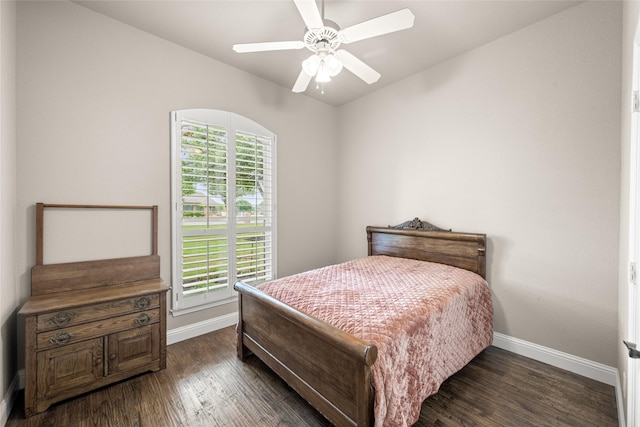 1009 Maida Vale, Haslet, TX 76052 - bedroom featuring baseboards, dark wood-style floors, and ceiling fan