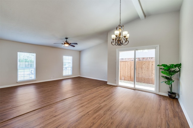 5072 Stanley Dr, The Colony, TX 75056 - unfurnished room with wood finished floors, ceiling fan, a chandelier, and baseboards