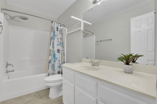 3925 Wisteria Ln, Haltom City, TX 76137 - bathroom with shower / bathtub combination with curtain, vanity, and tile patterned floors